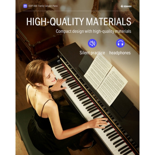 Donner DDP-400 88 Key Progressive Hammer Action Weighted Digital Piano with Furniture Stand & 3 Pedal for Professional