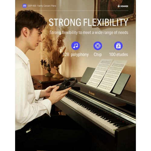 Donner DDP-400 88 Key Progressive Hammer Action Weighted Digital Piano with Furniture Stand & 3 Pedal for Professional