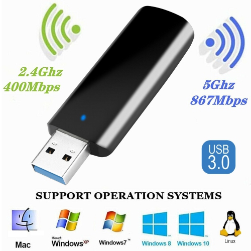 CA 1300Mbps USB 3.0 WiFi Adapter 802.11 ac with 2.4GHz/ 400Mbps 5.8GHz/ 867Mbps