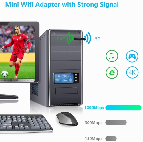 Adaptateur USB 3.0 bibande sans fil AC1300 de 5 GHz/2,4 GHz prenant en charge Windows/Mac OS