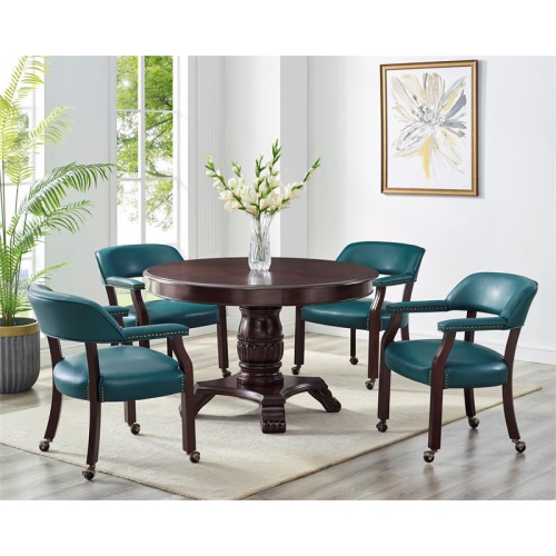 STEVE SILVER COMPANY Tournament Teal Green Faux Leather Arm Chair With Casters And Cherry Finished