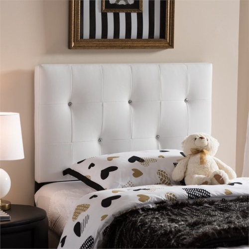 Bowery Hill Faux Leather Upholstered Twin Headboard in White
