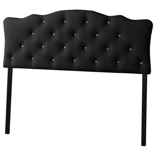 BOWERY HILL  Faux Leather Tufted Queen Panel Headboard In Black