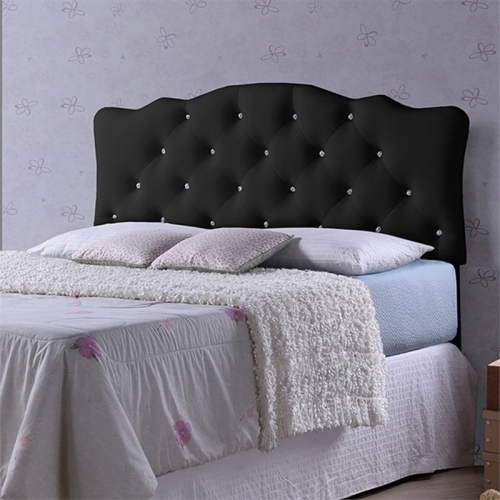 Bowery Hill Faux Leather Tufted Queen Panel Headboard in Black