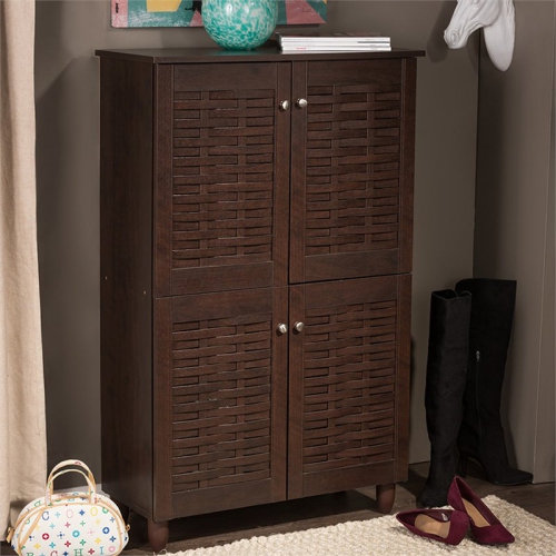 Baxton Studio Winda 4 Door Shoe Cabinet in Dark Brown