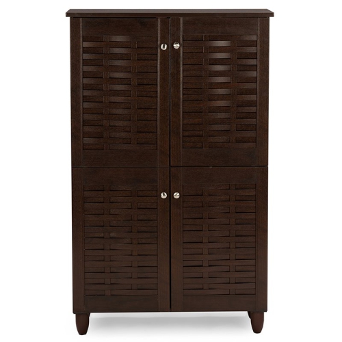 Baxton Studio Winda 4 Door Shoe Cabinet in Dark Brown