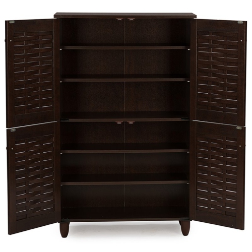 Baxton Studio Winda 4 Door Shoe Cabinet in Dark Brown