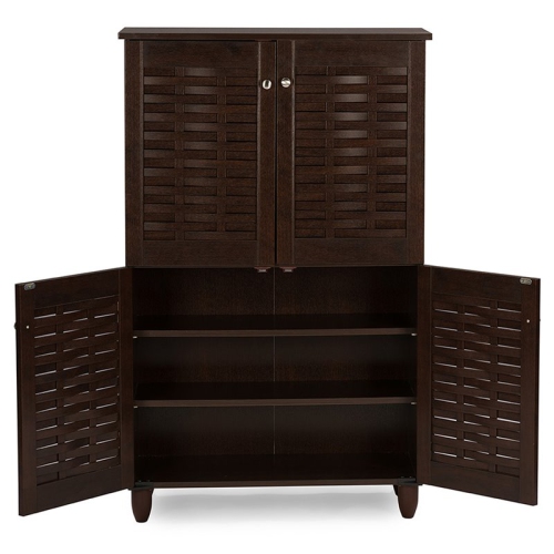Baxton Studio Winda 4 Door Shoe Cabinet in Dark Brown