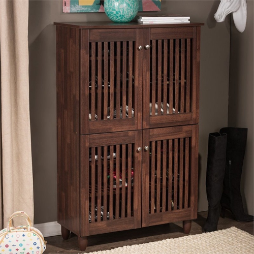 Baxton Studio Fernanda 4 Door Tall Shoe Cabinet in Oak Brown