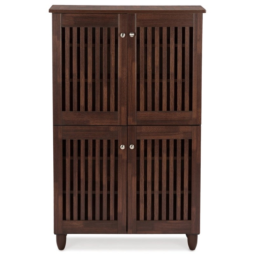 Baxton Studio Fernanda 4 Door Tall Shoe Cabinet in Oak Brown