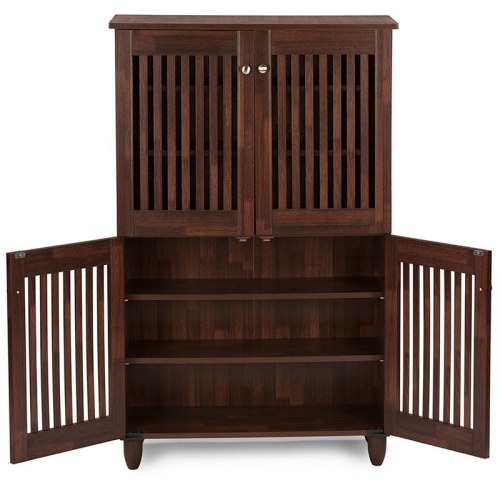 Baxton Studio Fernanda 4 Door Tall Shoe Cabinet in Oak Brown