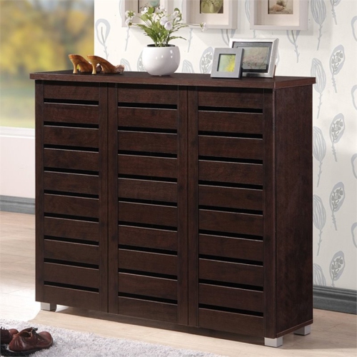 Baxton Studio Adalwin 3 Door Shoe Cabinet in Dark Brown