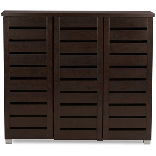 Baxton Studio Adalwin 3 Door Shoe Cabinet in Dark Brown