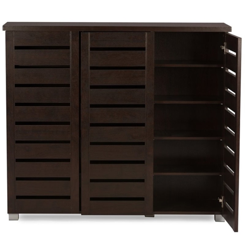 Baxton Studio Adalwin 3 Door Shoe Cabinet in Dark Brown
