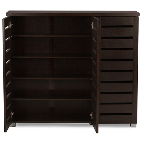 Baxton Studio Adalwin 3 Door Shoe Cabinet in Dark Brown