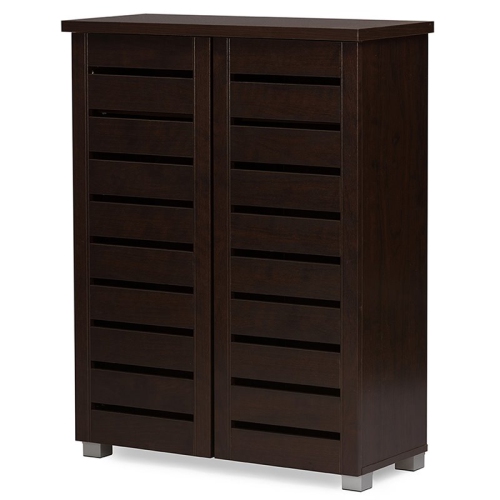 Baxton Studio Adalwin 2 Door Shoe Cabinet in Dark Brown