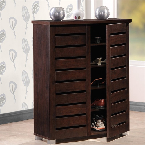 Baxton Studio Adalwin 2 Door Shoe Cabinet in Dark Brown