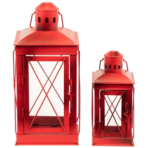 Mission Style Metal Candle Lanterns 12.25" - Red - Set of 2