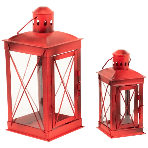 Mission Style Metal Candle Lanterns 12.25" - Red - Set of 2