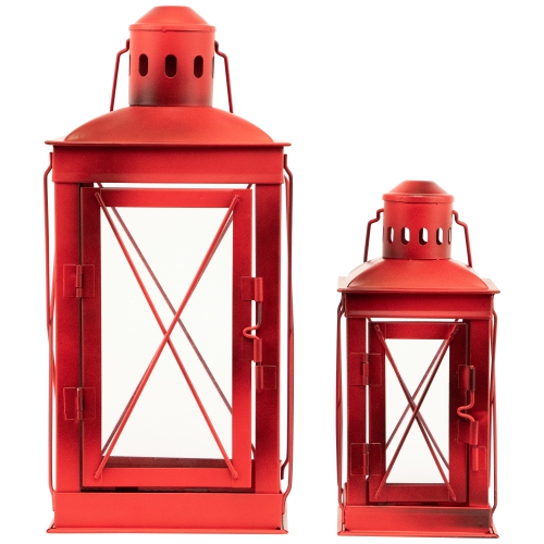 Mission Style Metal Candle Lanterns 12.25" - Red - Set of 2