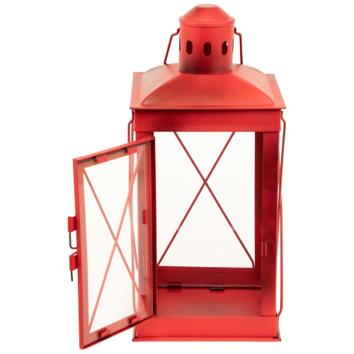 Mission Style Metal Candle Lanterns 12.25" - Red - Set of 2