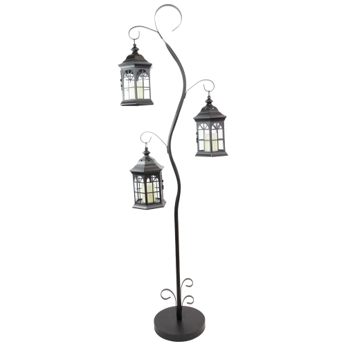 Distressed Scroll Candle Lantern Tree with Lanterns- 71.5" - Black