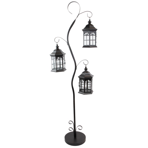 Distressed Scroll Candle Lantern Tree with Lanterns- 71.5" - Black