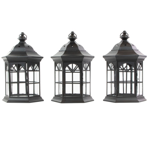Distressed Scroll Candle Lantern Tree with Lanterns- 71.5" - Black