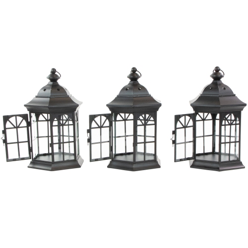 Distressed Scroll Candle Lantern Tree with Lanterns- 71.5" - Black