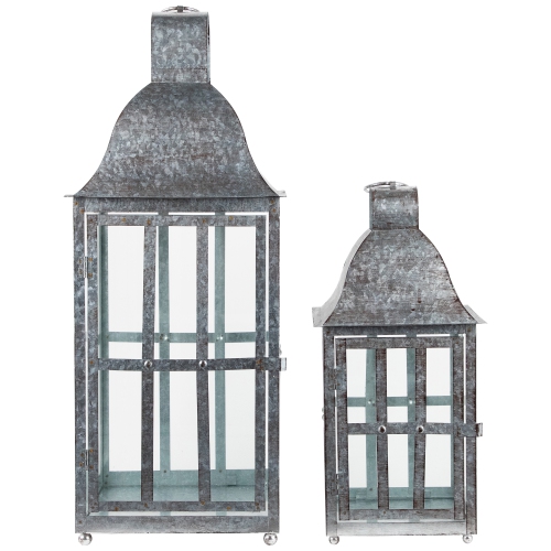 Distressed Galvanized Metal Candle Lanterns - 23.75" - Set of 2
