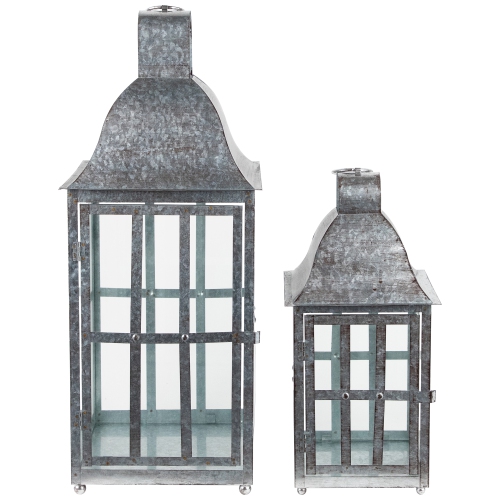 Distressed Galvanized Metal Candle Lanterns - 23.75" - Set of 2
