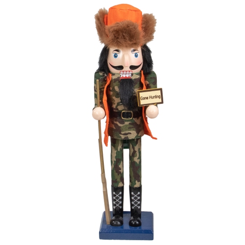 NORTHLIGHT  15" And Green "gone Hunting" Christmas Nutcracker In Camouflage In Orange Love