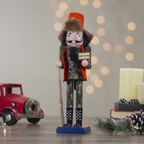 15" Orange and Green "Gone Hunting" Christmas Nutcracker in Camouflage
