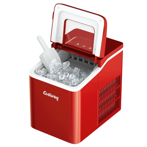 26lbs/24h Portable Countertop Ice Maker Machine with Scoop 9 Ice Cubes Ready in 8 minutes-Red