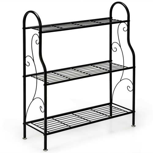 SLICKBLUE  3-Tier Scrollwork Designed Metal Plant Stand-Black