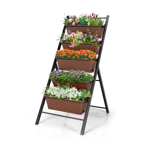 SLICKBLUE  5-Tier Vertical Garden Planter Box Elevated Raised Bed With 5 Container-Brown