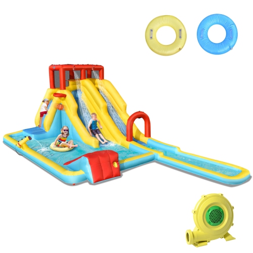 SLICKBLUE  Inflatable Dual Slide Water Park Climbing Bouncer With 735W Air Blower