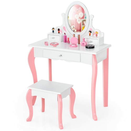 Ensemble de coiffeuse pour enfant avec coiffeuse princesse, tabouret avec miroir et tiroir - Blanc