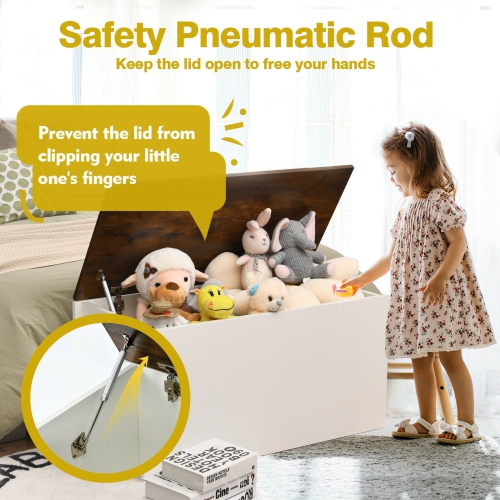 Coffre de rangement à dessus rabattable avec couvercle à maintien automatique et tige pneumatique blanche