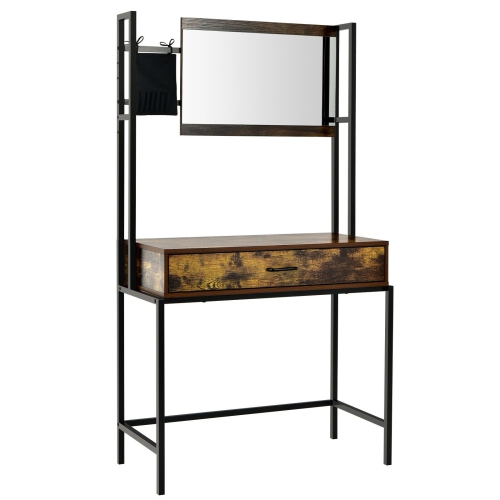 SLICKBLUE  Industrial Vanity Table With 3-Height Adjustable Mirror Bag-Brown