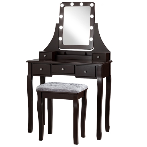 Vanity Table Set with Rectangular Mirror-Coffee