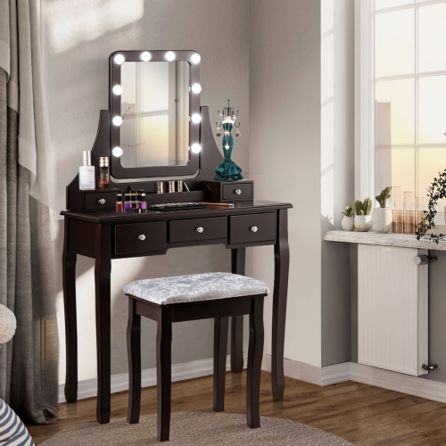 Vanity Table Set with Rectangular Mirror-Coffee