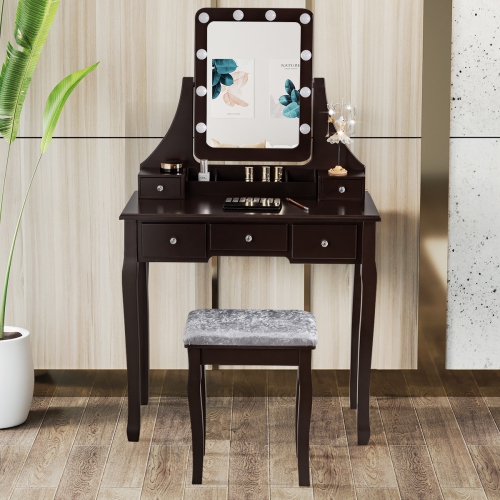 Vanity Table Set with Rectangular Mirror-Coffee