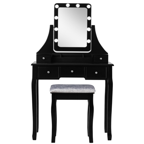 Vanity Table Set with Rectangular Mirror-Black