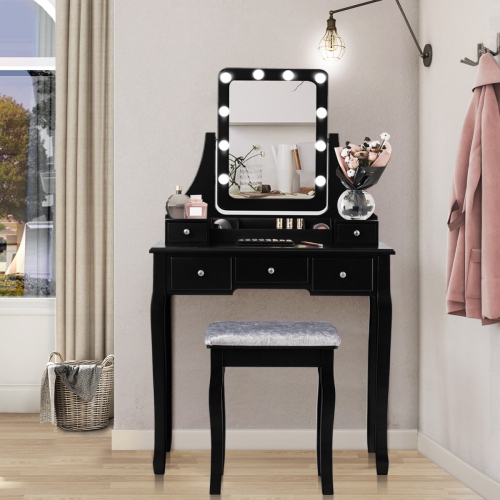 Vanity Table Set with Rectangular Mirror-Black
