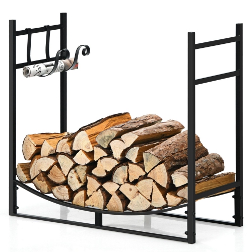 SLICKBLUE  33 Inch Firewood Rack With Removable Kindling Holder Steel Fireplace Wood
