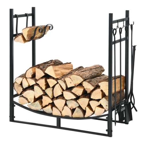 SLICKBLUE  30 Inch Firewood Rack With 4 Tool Set Kindling Holders for Indoor And Outdoor