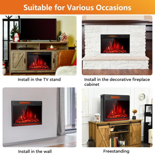 28 Inch Electric Freestanding and Recessed Fireplace with Remote