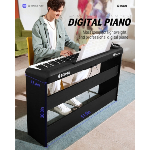 Donner SE-1 88 Key Hammer Action Weighted Digital Piano Portable Professional Arranger Keyboard with Stand