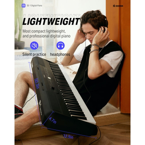 Donner SE-1 88 Key Hammer Action Weighted Digital Piano Portable Professional Arranger Keyboard with Stand